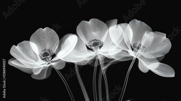 Fototapeta X-ray Anemones, dark background, art print