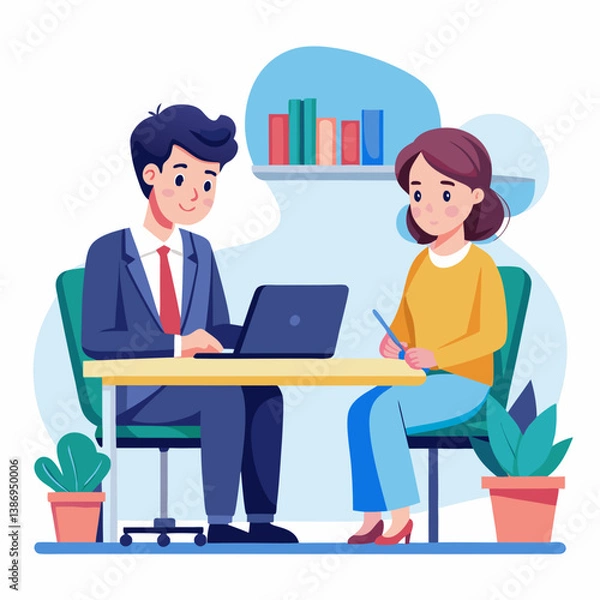 Fototapeta office a Mean and a Lady's are business partners notes desk white background  isolated vector