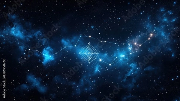 Fototapeta Cosmic Night Sky with Bright Stars, Nebulae, and Celestial Patterns in a Deep Blue Universe for Background or Design Use