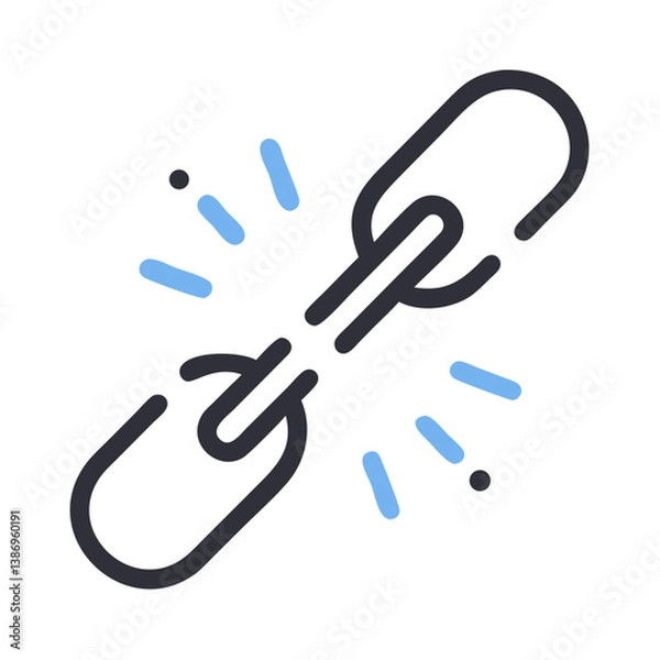 Fototapeta Broken Chain Link Representing Disconnect or Broken Connection Icon Design