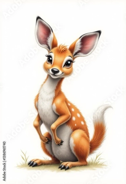 Obraz A drawing of a baby deer sitting on its hind legs