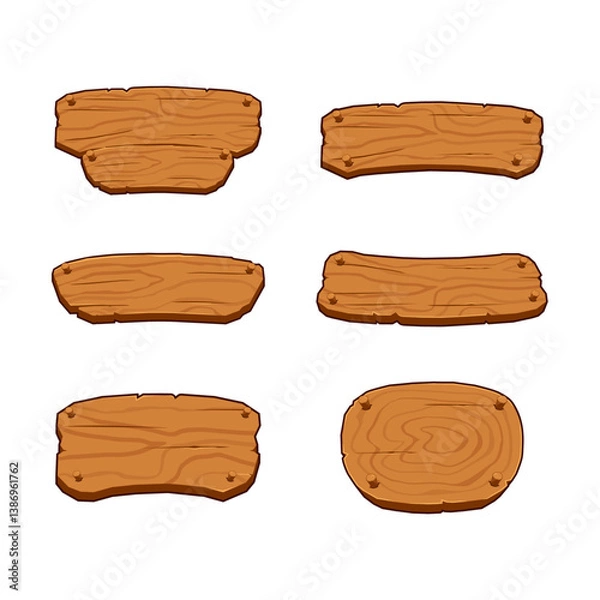 Obraz Set of Blank Wooden Banner Cartoons, set of wooden boards