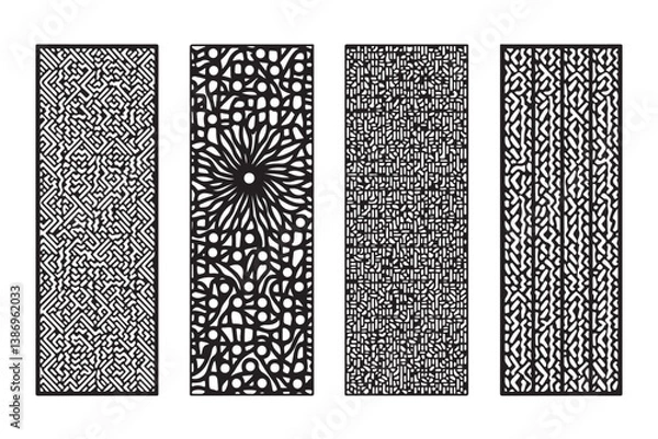 Obraz Modern Decorative Panel Design Set, black and white seamless pattern