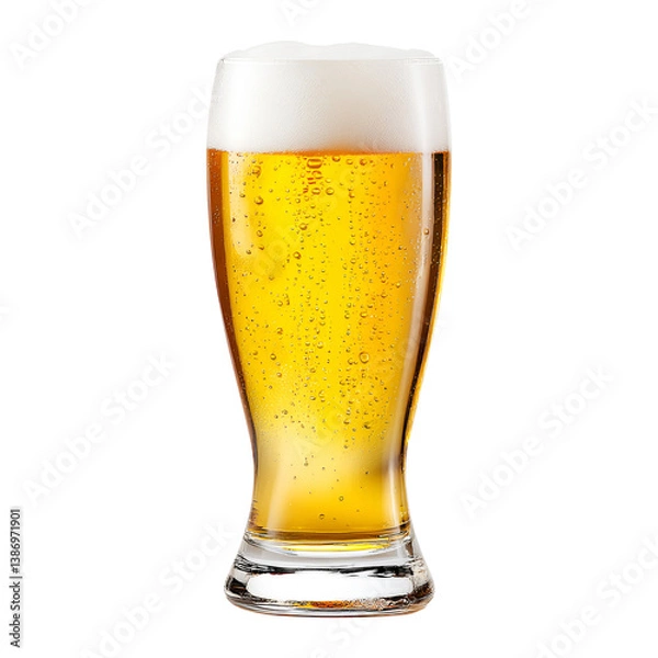 Fototapeta Glass of cold beer isolated on transparent background.
