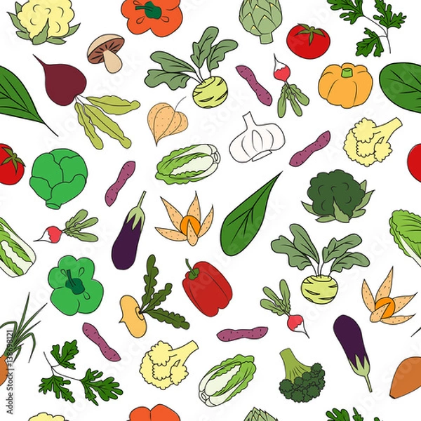 Obraz Hand drawn Seamless pattern with fresh vegetables.