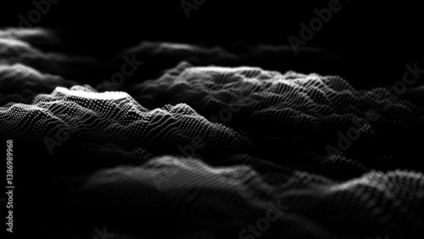 Obraz Modern digital landscape background. Futuristic retro mountains or waves. Big data visualization. For website and banner designs. 3D rendering.