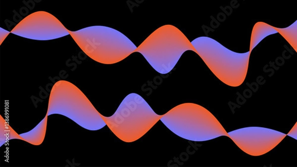 Obraz Wavy red and blue structure or sound equalizer background. Smooth lines texture created by bend tool. Abstract DNA and motion isolated design. Vector illustration.