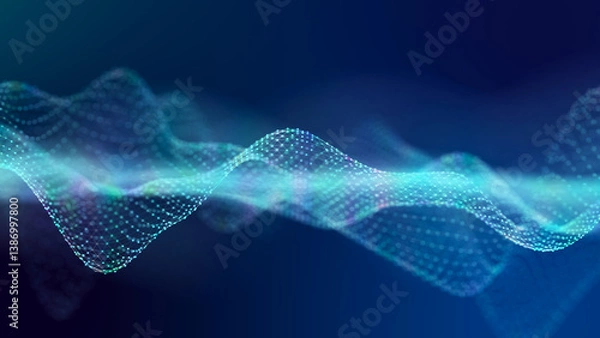 Fototapeta Digital landscape with dots and lines. Cyberspace grid. Background concept for your design. 3d