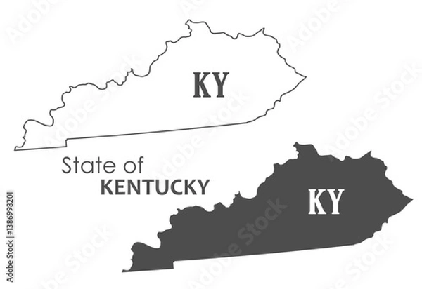 Fototapeta Kentucky. The outline and silhouette of the state with the abbreviated abbreviation of the name. The state border. A template for the design of printed products