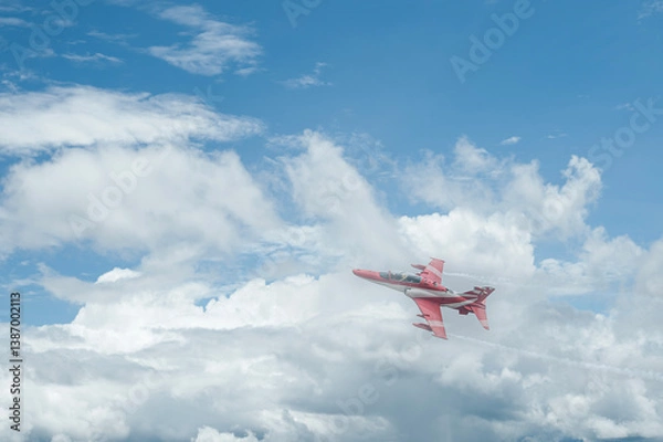 Obraz Fighter jet flies through the sky on technology background