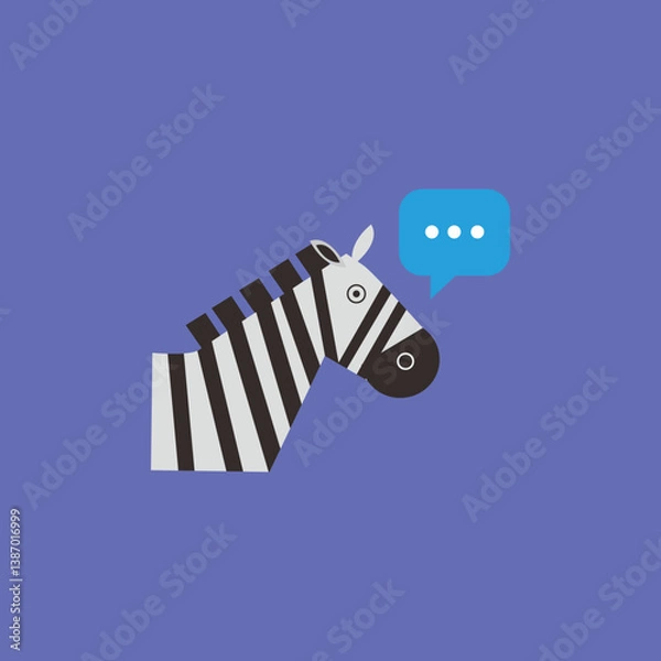 Fototapeta Cute Flat Zebra Head Illustration with Speech Bubble, perfect for educational projects, children’s content, nursery wall art, or learning tools.