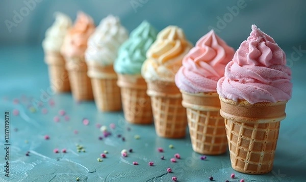 Obraz various ice cream cones on turquoise green background