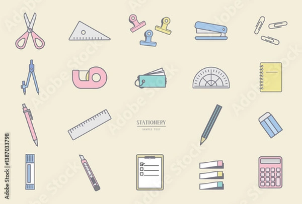 Obraz いろいろな文房具アイコン　イラスト素材セット / vector eps