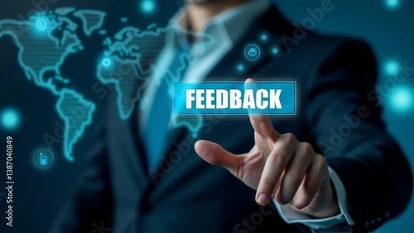 Fototapeta Businessman Pointing At Feedback Button