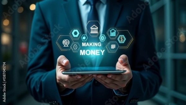 Fototapeta Making Money Concept With Digital Tablet