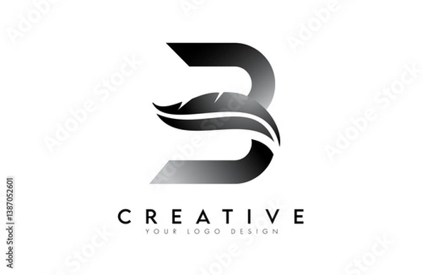 Fototapeta B feather Letter Logo. Creative icon of letter B alphabet concept Vector