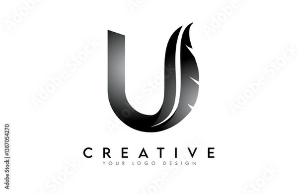 Fototapeta U feather Letter Logo. Creative icon of letter U alphabet concept Vector