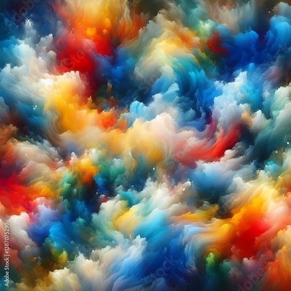 Fototapeta Colorful abstract cloud formation with vibrant hues creating a dreamy atmosphere over a dark background