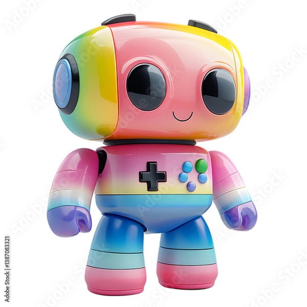 Fototapeta Colourful Rainbow Robot Toy with Gamepad Design isolated