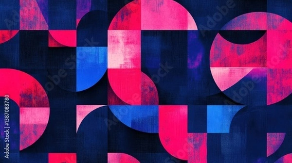 Fototapeta Abstract Geometric Shapes in Bold Colors on Dark Background