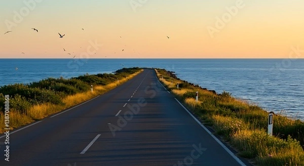 Obraz Coastal Road Sunset Serenity A Journey Begins AI Generated