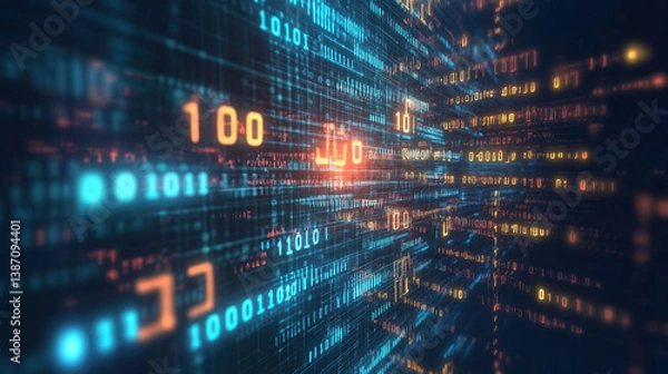 Obraz Binary code matrix creating futuristic technology background. Big data concept.