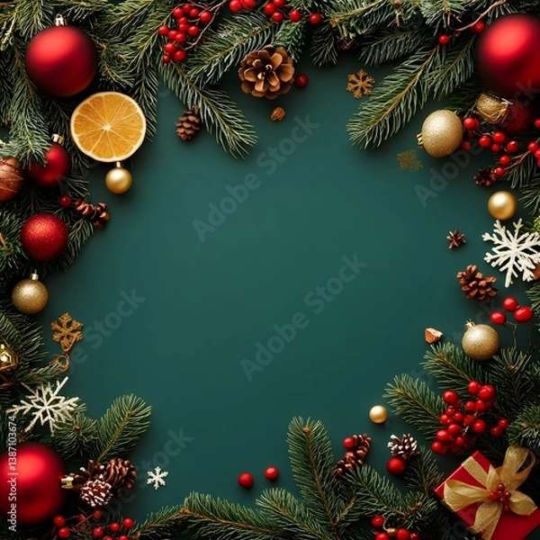 Obraz Festive Merry Christmas and Happy New Year background featuring cheerful holiday elements, elegant decorations, and a joyful seasonal vibe perfect for greeting cards, invites, and celebration designs
