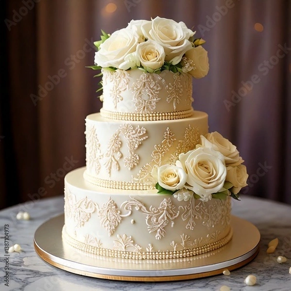 Obraz Elegant Rosey Wedding Cake