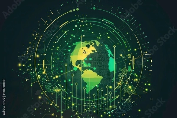 Fototapeta Abstract Globe Illustration with Green Arrows for Development