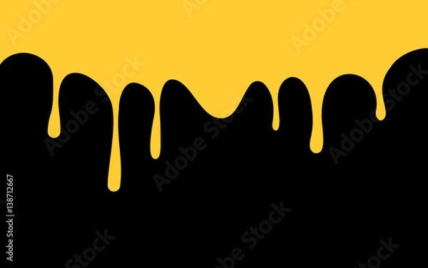 Fototapeta yellow paint drips. golden ink flow down. black background. vector illustration