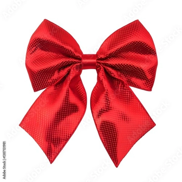 Obraz "Elegant Red Bow Isolated on a Pure White Background, Featuring a Beautiful Satin Finish, Ideal for Holiday Gifts, Decorations, and Creative Projects"

