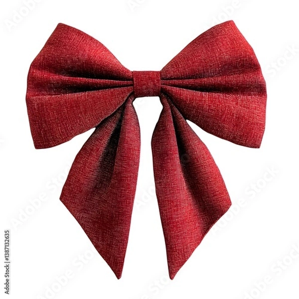 Obraz "Elegant Red Bow Isolated on a Pure White Background, Featuring a Beautiful Satin Finish, Ideal for Holiday Gifts, Decorations, and Creative Projects"

