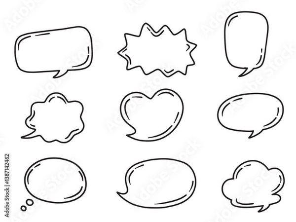 Fototapeta Set of colorful bubble speech. With doodle hand drawn style. For layout, website, graphic design.	