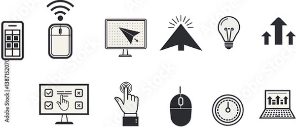 Fototapeta Collection of digital icons representing technology and user interaction.