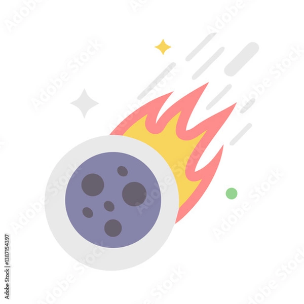 Fototapeta Gray meteor on fire falling in stylized space design