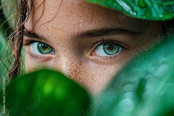 Obraz Evocative portrait of a girl illuminated by soft natural light in vibrant greenery