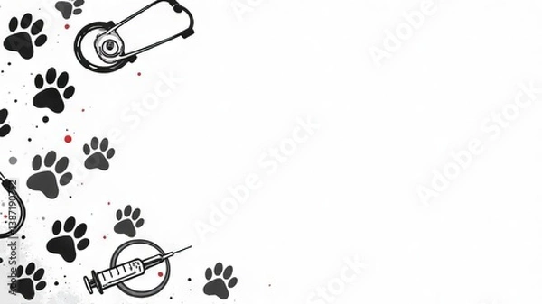 Obraz Postcard for veterinarian with paw prints, space for text