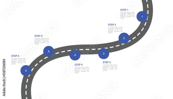 Fototapeta Roadmap Journey Infographic Template with 6 Steps