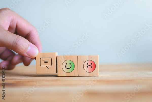 Fototapeta Communication Emoji Blocks For Feedback, Smile, and Sadness