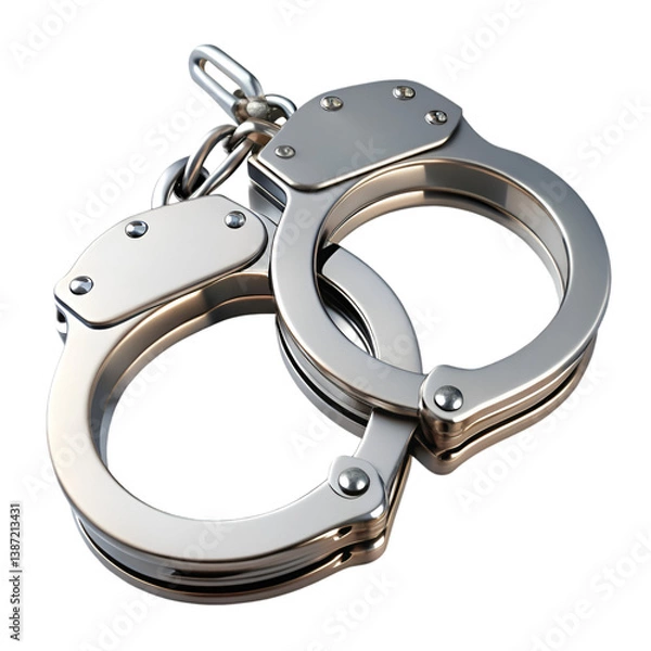 Obraz Metallic handcuffs isolated on transparent background