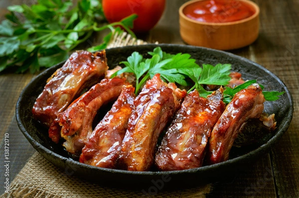Fototapeta Grilled sliced pork ribs