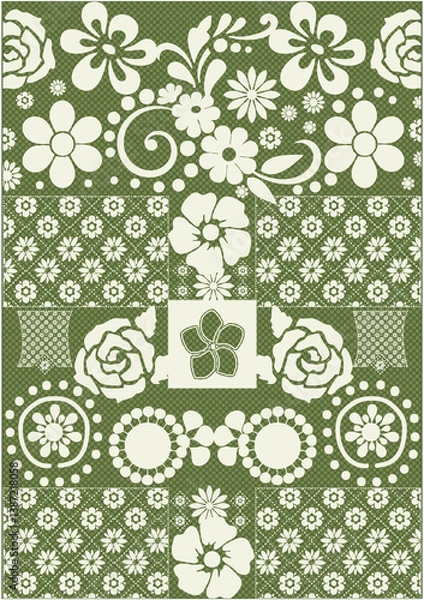 Fototapeta Vintage floral pattern in a monochromatic palette. Intricate botanical designs create a classic, elegant feel. Perfect for adding a touch of nostalgic charm to modern projects.