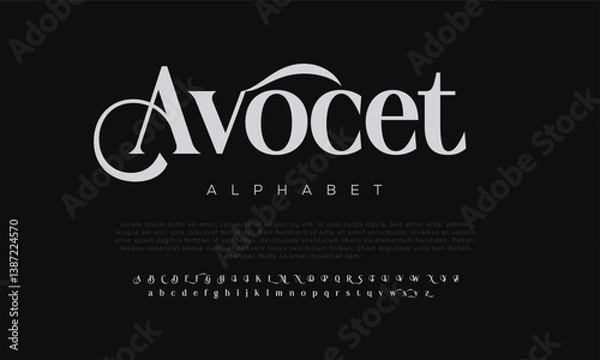 Fototapeta Avocet elegant Font. Luxurious Glamour Exclusive Regular Font. Uppercase Lowercase and Number. Minimal Fashion Design