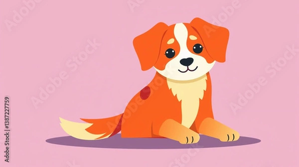 Fototapeta A modern, flat design illustration of a pet, using simple two-dimensional shapes and a warm color palette of reds, oranges, and yellows.jpg