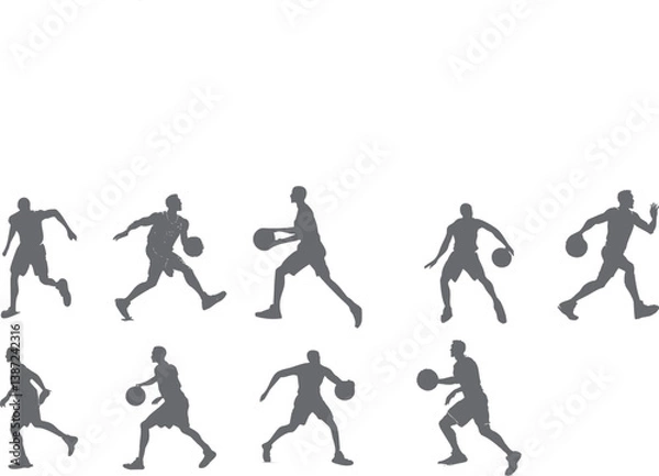 Fototapeta Collection of silhouettes of basketball players jumping and running. Suitable for sports elements such as matches, competitions or clothing.