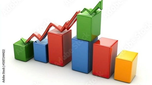 Fototapeta Colorful bar graph rising upward against white background