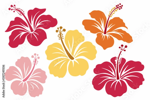 Obraz set of hibiscus flower silhouette vector illustration