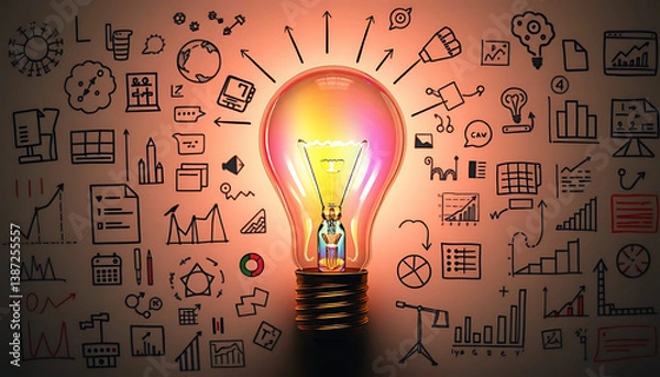 Obraz Light Bulb with Rainbow Glow Representing Innovation and Creative Brainstorming

