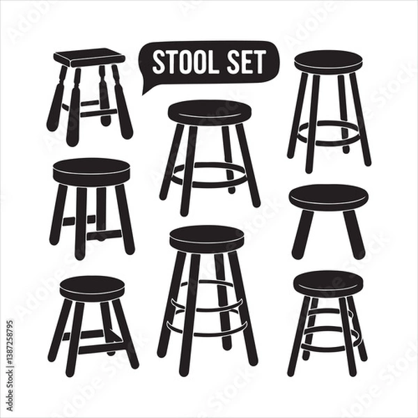 Fototapeta stool set black silhouette
