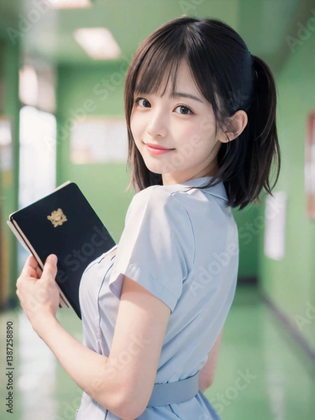 Fototapeta 笑顔で患者に対応する看護師の若い女性